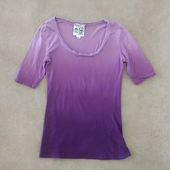 C&C California Purple Ombre Dip Dye Half Sleeve Scoopneck T Shirt XS - Picture 1 of 4